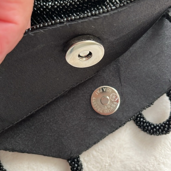 Vintage Unbranded Womens Art Deco Micro Beaded Hand Bag Black Rhinestone Accents - Picture 6 of 11